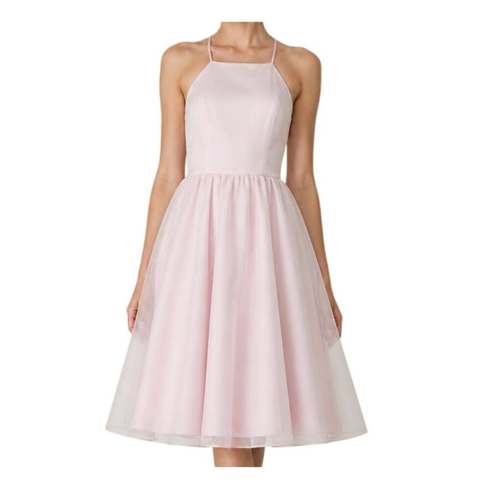 Weddington Way Dress Halter Mini Pink Tulle A-line Sz 6 Bridesmaid Formal Prom